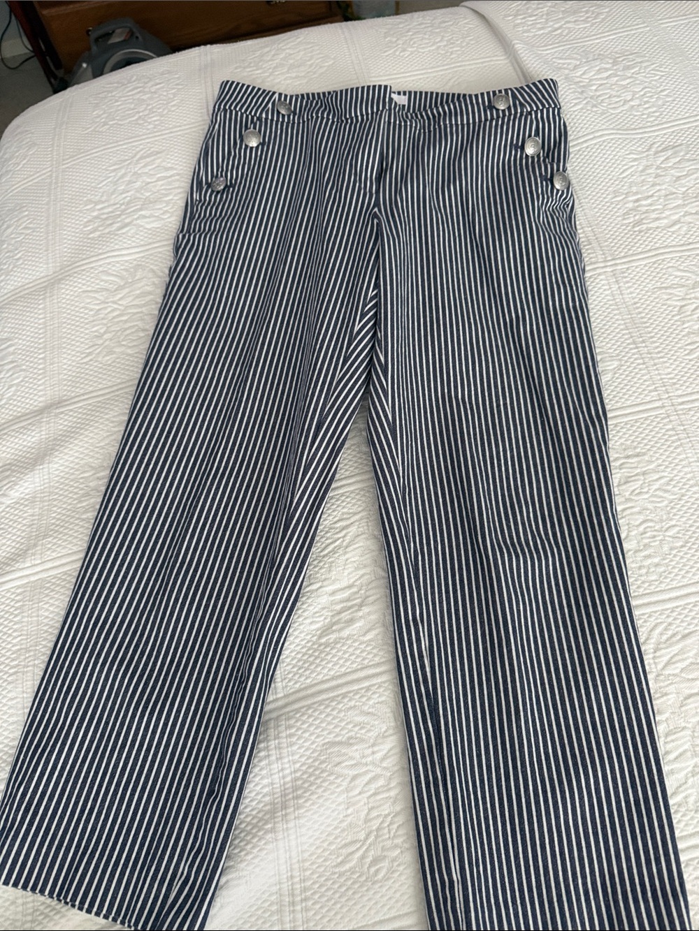 LOFT Navy & White Striped Straight-Leg Jeans